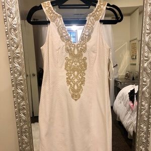 Lily Pulitzer White and Gold Shift Dress